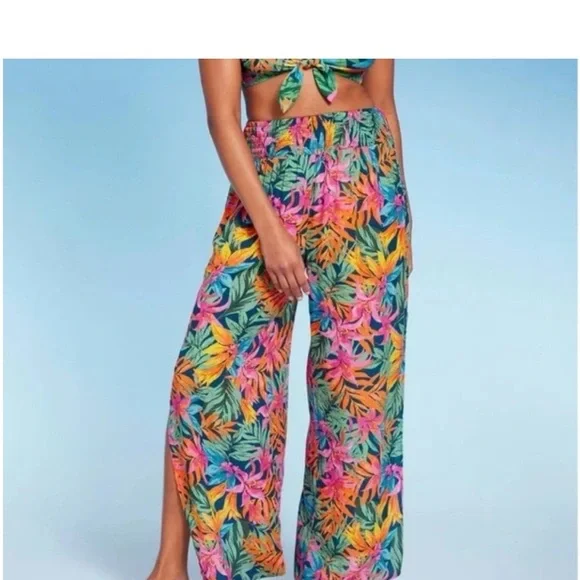 Shade & Shore Multicolor Tropical Wide-Leg Pants - Picture 1 of 7